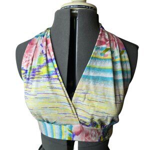 Vintage 70s Multicolor Halter Bra Crop Top M Festival Hippy Stevie
